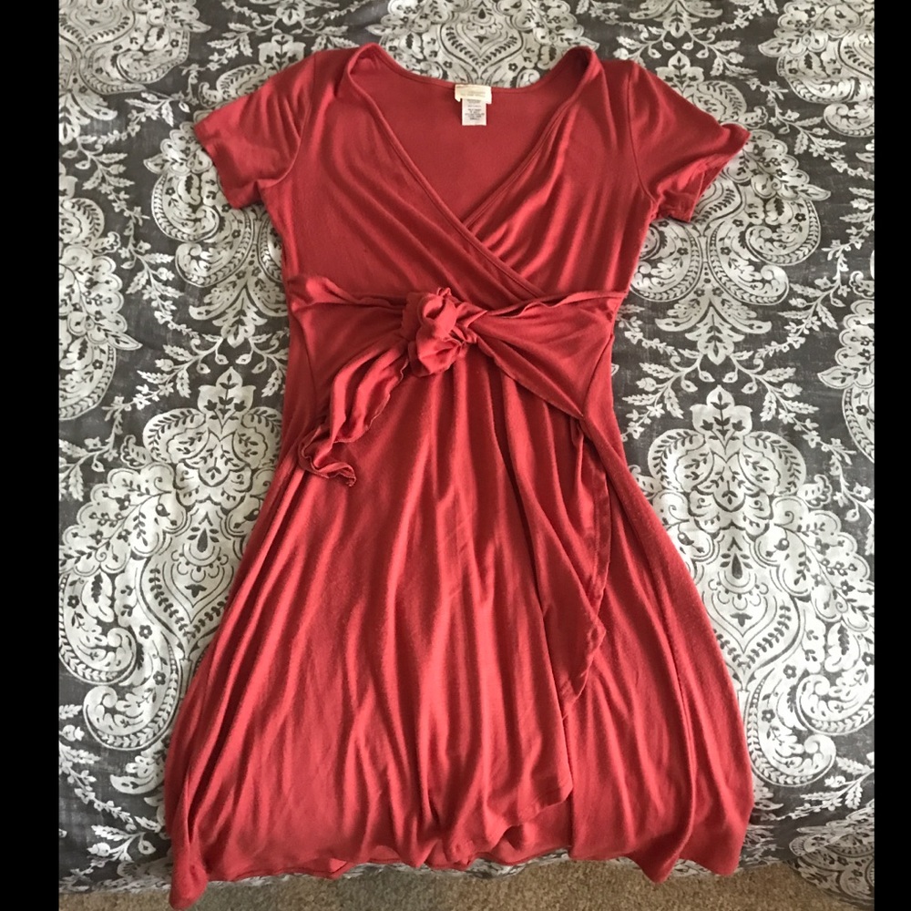 Wrap front dress.
